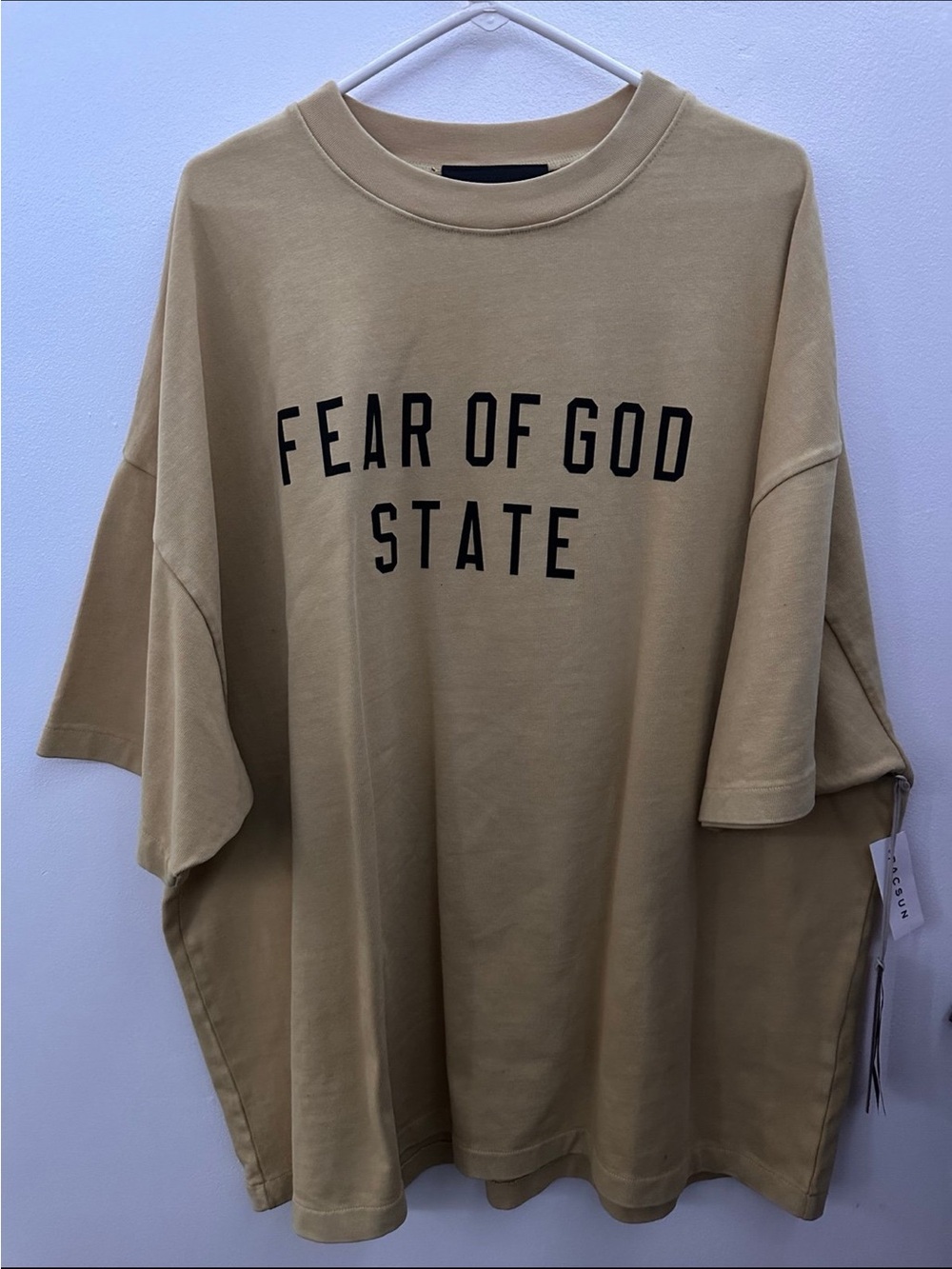 Essentials Ribbed Collar Tee in Beige with Black Label